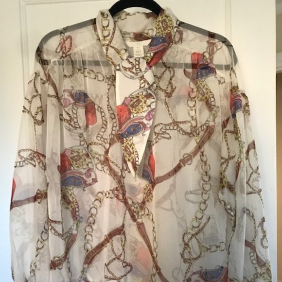 H&M Tops - Printed Tie Front Blouse